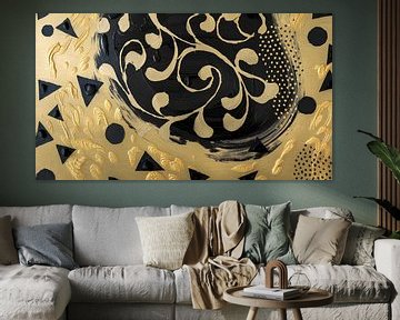 Painting Gold Black | Oblong Painting | Large Painting Living Room by AiArtLand