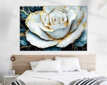 Abstracte witte roos met goud