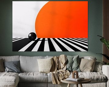 Abstracte kunst met oranje zon van Imperial Art House