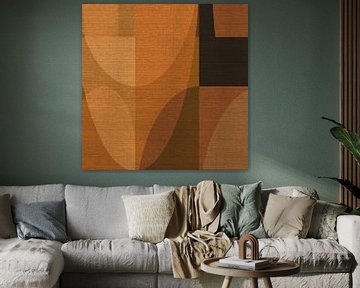 Retro abstract geometrisch in warme kleuren op linnen nr. 3 van Dina Dankers