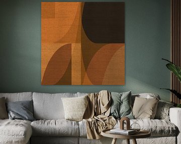 Retro abstract geometrisch in warme kleuren op linnen nr. 2 van Dina Dankers