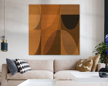 Retro-geometrie nr. 4. Abstracte vormen in bruine kleuren op linnen. van Dina Dankers