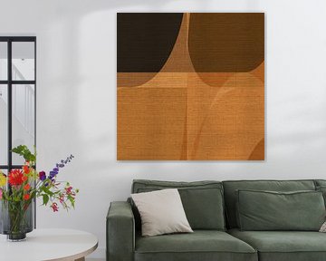 Retro-geometrie nr. 3. Abstracte vormen in bruine kleuren op linnen. van Dina Dankers