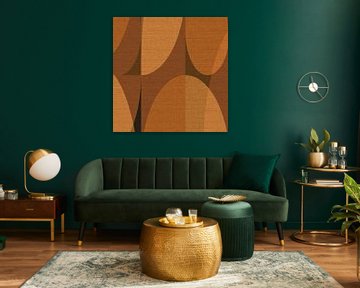 Retro-geometrie nr. 2. Abstracte vormen in bruine kleuren op linnen. van Dina Dankers