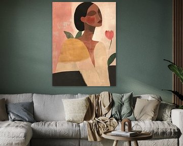 Modern en abstract portret in zachte kleuren van Studio Allee