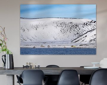 Bergen en rotsen in de winter in Finnmark, Noorwegen van Rico Ködder