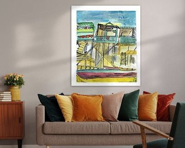 Floating village watercolour by Isa Bruijnen