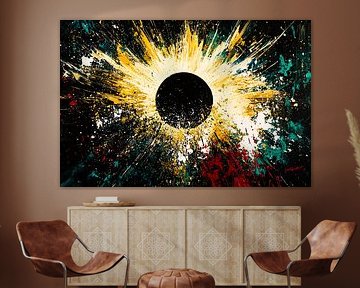 Golden solar eclipse abstract artwork by Art & Soul Creations