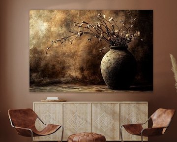 Dried flowers in rustic vase