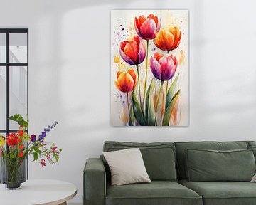Vurige Tulpen in Aquarel  no.3