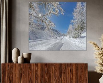Het zwaar besneeuwde Roseg dal, Pontresina, Oberengadin, Zwitserland van Rene van der Meer