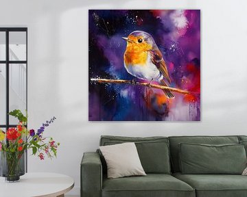 Roodborst acryl artistiek paars van TheXclusive Art