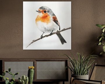Roodborst acryl artistiek wit van TheXclusive Art