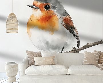 Roodborst acryl artistiek wit