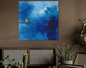Roodborst acryl blauw van TheXclusive Art