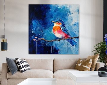 Roodborst vogel artistiek blauw van TheXclusive Art