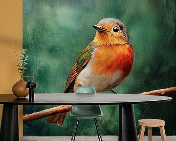 Roodborst vogel op een tak acryl groen