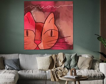 Cat on warm colors, modern mixed-media van De Schildertuin