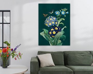 Vintage lentebloemen en vlinders - donker groenblauw van Bloomery Decor