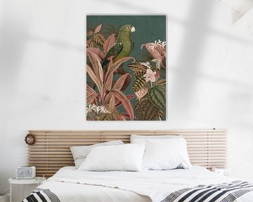 Vintage papegaaien vogel en roze tropisch bladeren van Bloomery Decor