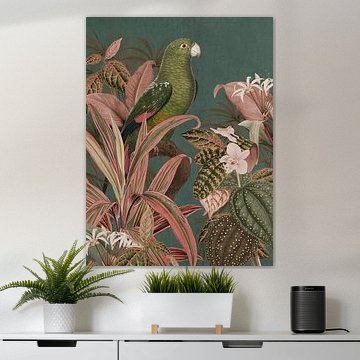 Vintage Papageien Vogel und rosa tropischen Jungle