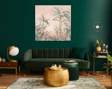 Vintage tropisch Jungle panorama roze van Bloomery Decor