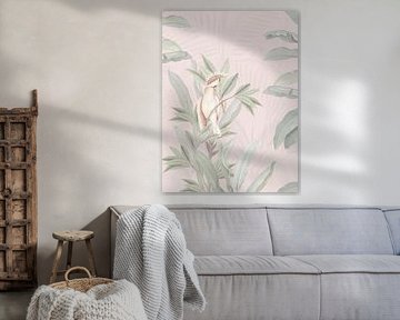 Witte kaketoe vogel & tropische palmbomen op roze