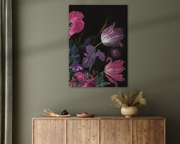Weelderige barokbloemen en tulpen - zwart en roze