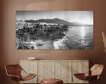 Nerja beach on the Costa del Sol in black and white by Manfred Voss, Black-White Photography