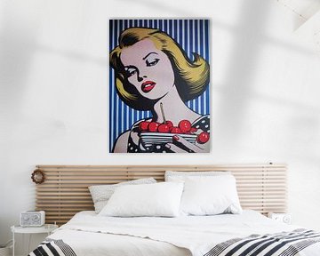 Pop Art Portret Vrouw Kom Kersen Retro grafisch van gm_designs