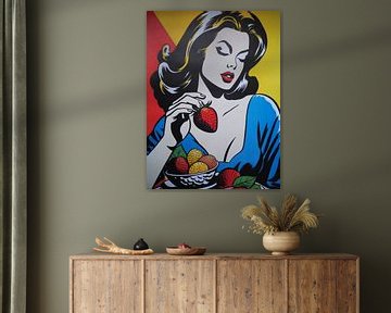 Pop Art Portret Vrouw Kom Aardbeien Retro grafiek van gm_designs