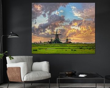Windmills on the Zaanse Schans, Zaandam, , North Holland by Rene van der Meer