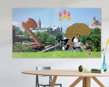 A lumberjack chases a tamarack tree across Montreal as helium ducks fly overhead. van Grüntyers .