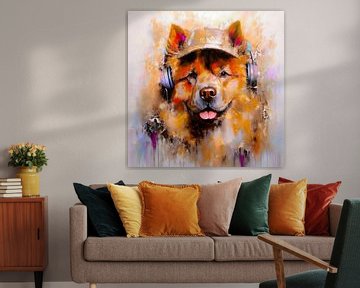 Chow Chow met pet en koptelefoon van Marjolein Deelen