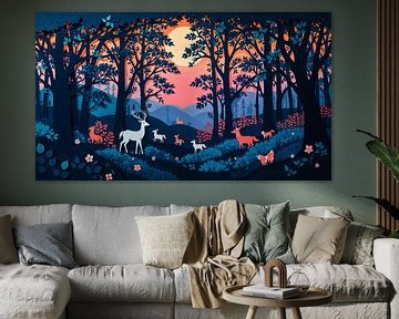 Betoverd Bos bij Zonsondergang van Retrotimes