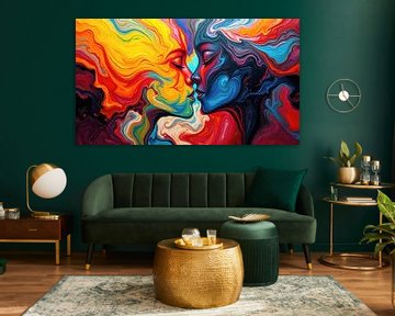 Abstractie van vrouwen - contrasten in een kus tussen warmte en koelte, passie en stilte van AidasignArt