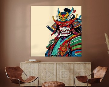 Fierce Samurai Warrior – Colorful Japanese Bushido Art by Ramy Salah Hefny