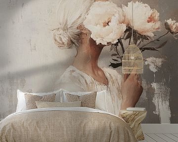 Portret met een romantische uitstraling in wit van Carla Van Iersel