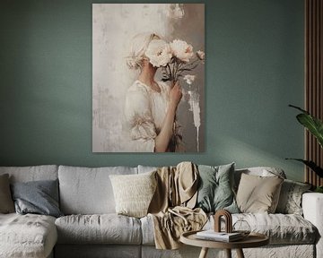 Portret met een romantische uitstraling in wit van Carla Van Iersel