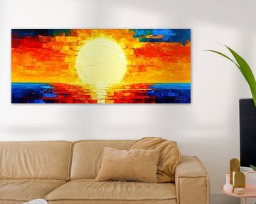 Fiery sunset - The radiant sun in harmony with the sea, in a play of red, blue and the stillness of the horizon