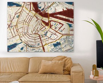 City map of Amsterdam | Midnight Gold | Red-Blue-Gold by Map Art Studio