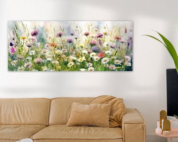 Zomer! Panorama schilderij met veldbloemen van Studio Pieternel