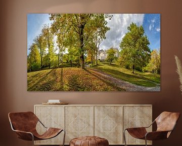 Kasteel Schloss Bruck,  Museum der Stadt Lienz,  herfstkleuren in een park, Lienz, Osttirol, Oostenrijk van Rene van der Meer