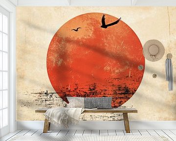 Zonsondergang en Vogels - Japandi Woonstijl van Danny van Eldik - Perfect Pixel Design