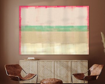 Abstract in wit, neonroze en mintgroen. van Dina Dankers