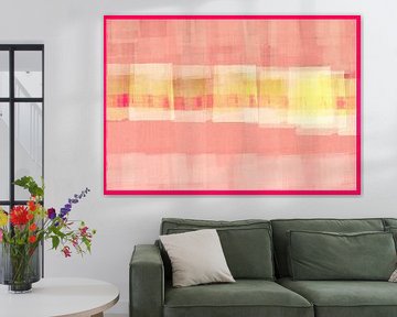 Abstract in neonroze, wit en geel. van Dina Dankers