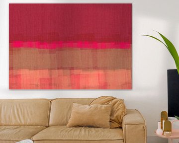Abstract in wijnrood, neonroze, terra en koraal. van Dina Dankers