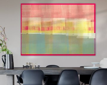 Abstract in roze, wit, geel, mint en neonrood. van Dina Dankers