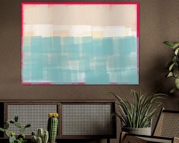 Abstract in white, blue, and neon pink. by Dina Dankers