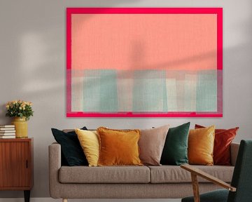 Abstract in zachtroze, wit, lichtblauw en neonrood. van Dina Dankers